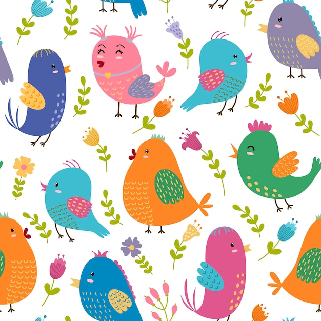 Cute birds seamless pattern