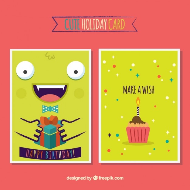 Vector cute birthday card with a monster