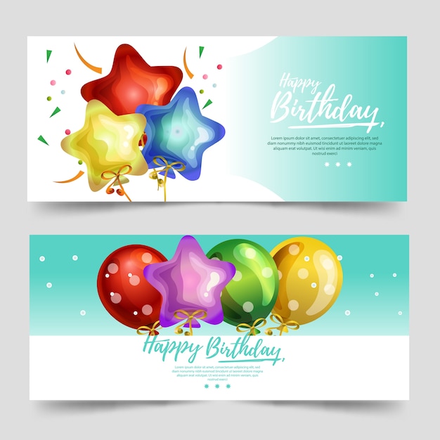 cute birthday theme banner with turquoise color and various balloon