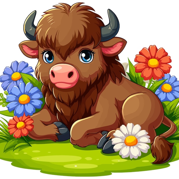 Cute Bison Vector Cartoon illustration