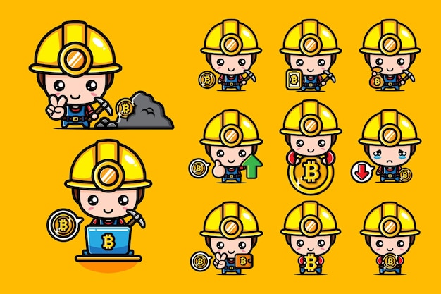 cute bitcoin miner character design