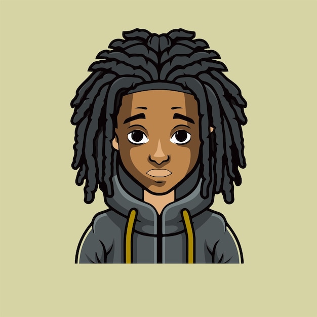 cute black boy dreadlocks icon vector thick outline