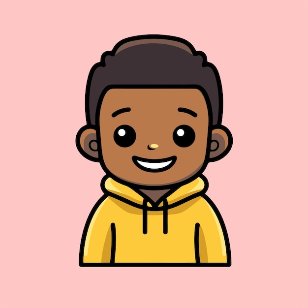 cute black boy icon vector thick outline wearing