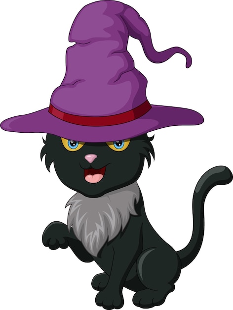 Cute black cat cartoon in a halloween hat