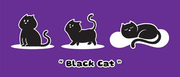 Cute Black Cat Vector Illustration Set