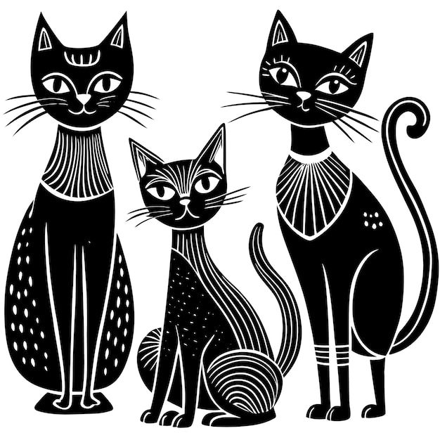 Vector cute black cats illustration adorable feline friends sitting standing and looking playful