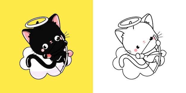 Cute Black Kitten Clipart Illustration and Black and White Funny Cat Art