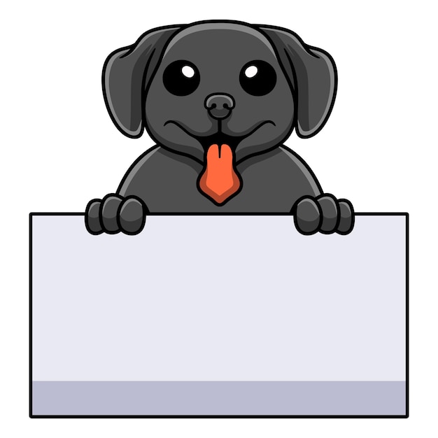 Cute black labrador dog cartoon holding blank sign