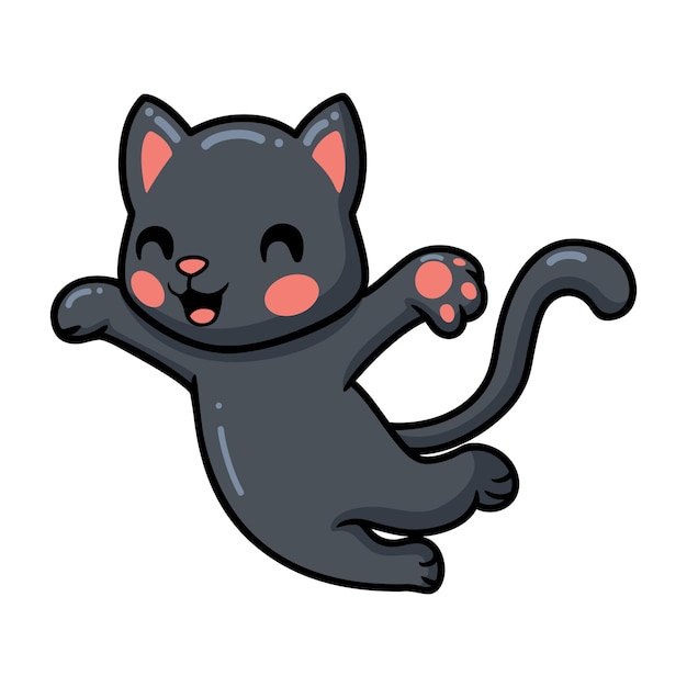 Cute black little cat cartoon jumping