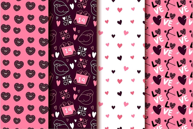 Cute black and pink heart pattern valentine's day seamless pattern collection