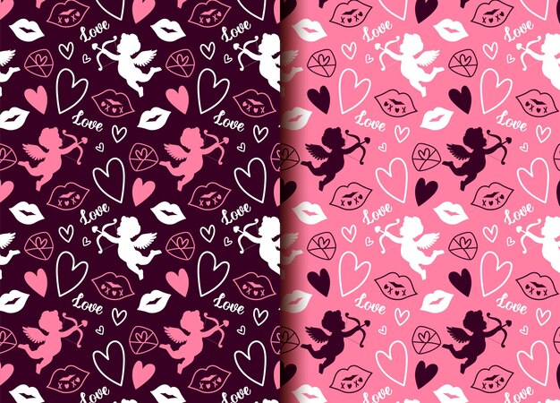 Cute black and pink heart pattern valentine's day seamless pattern collection