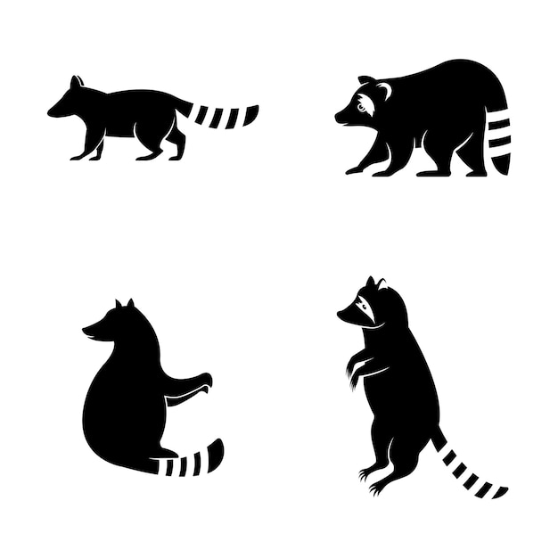 Vector cute black raccoon logo vector icon illustration design