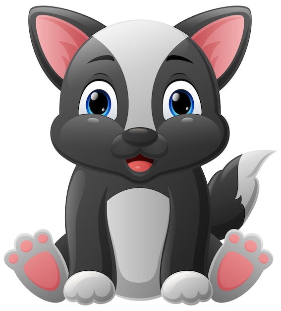 Cute black and white cat cartoon sitting