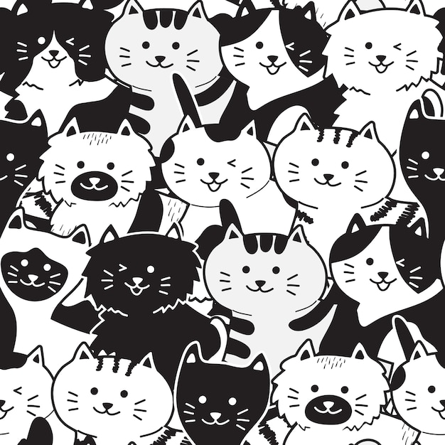 Cute Black & White Cat Seamless Pattern