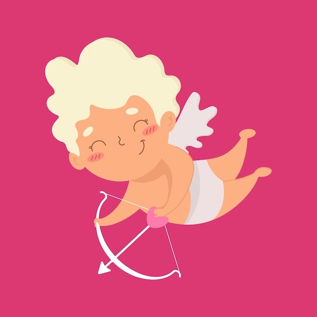 Cute blond Cupid on a red background.