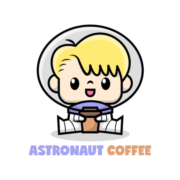 CUTE BLONDE ASTRONAUT IS BRINGING A CUP OF COFFEE PREMIUM VECTOR