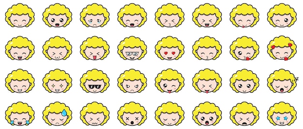 Cute blonde girl emoticon cartoon illustration