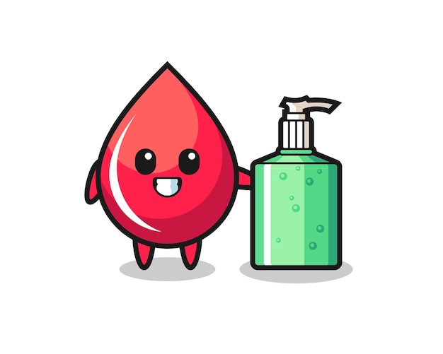 Cute blood drop cartoon with hand sanitizer , cute style design for t shirt, sticker, logo element