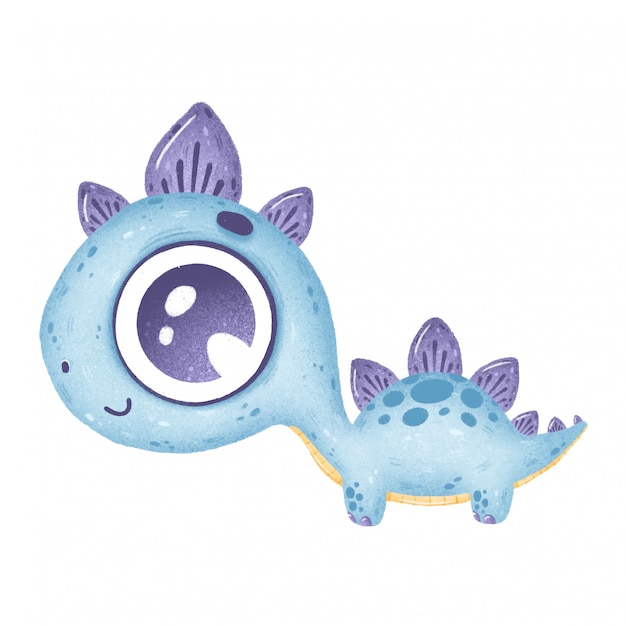 Cute blue baby dinosaur on a white background