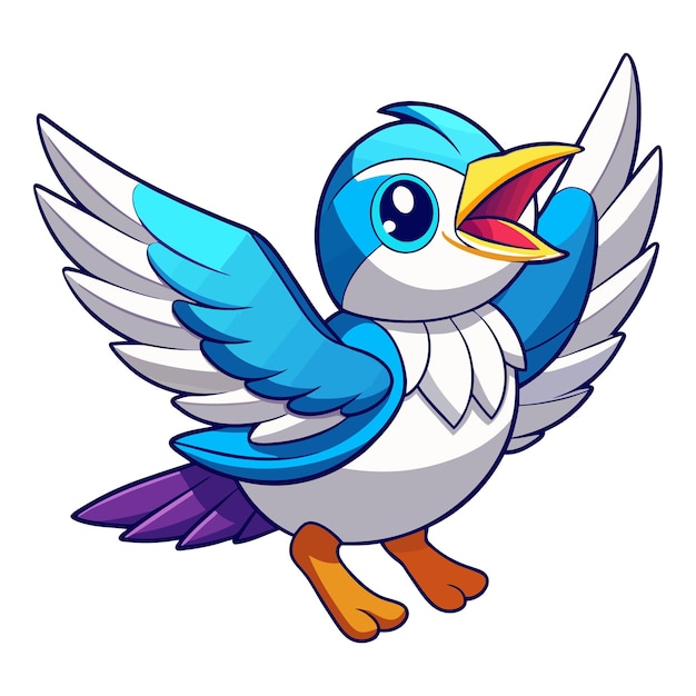 Cute blue bird cartoon character with big eyes and a friendly expression