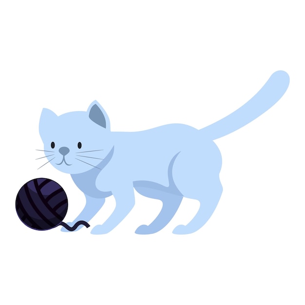 Vector cute blue cat playing with yarn ball