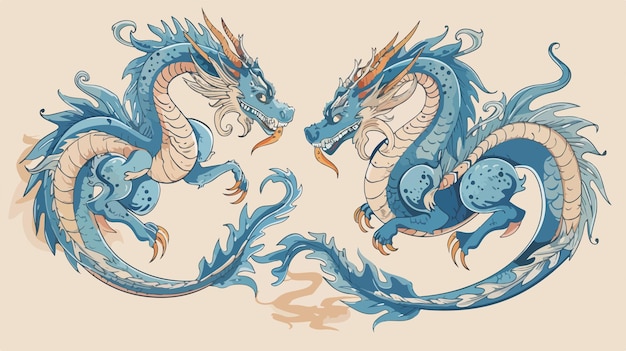 Vector cute blue dragon mythological creature zodiac sign