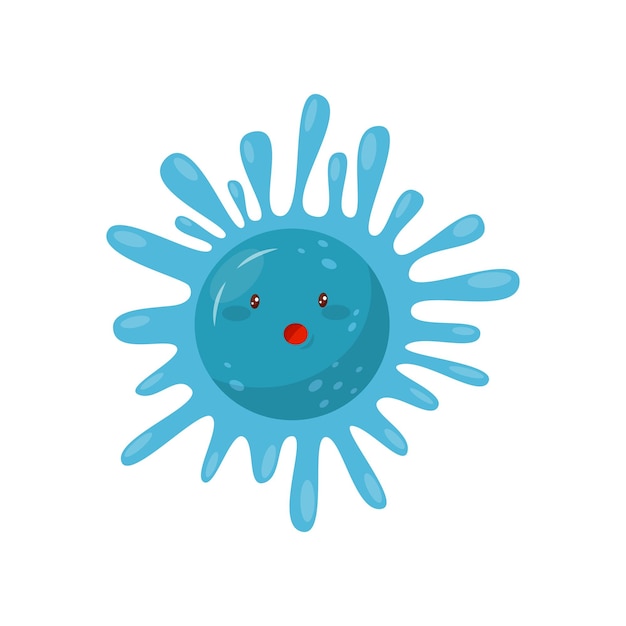 Cute blue microbe with funny face humanized bacteria cartoon character vector Illustration on a white background