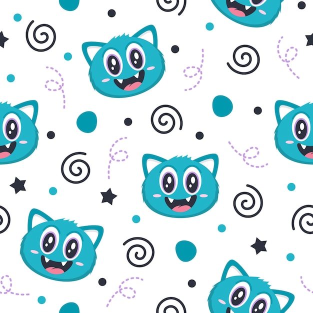 Cute blue monster art pattern illustrations