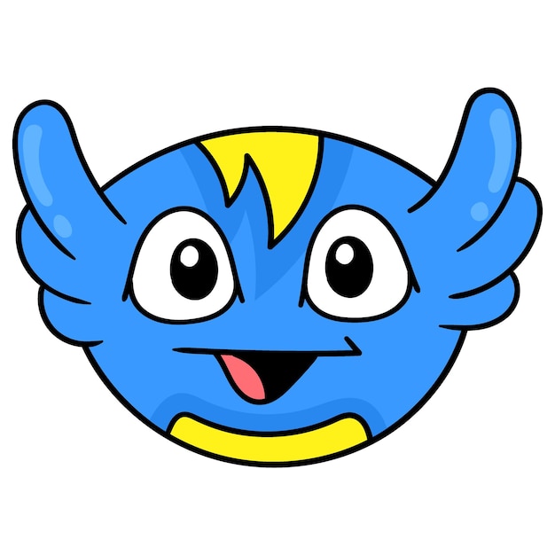 Cute blue monster head smiling friendly doodle icon drawing