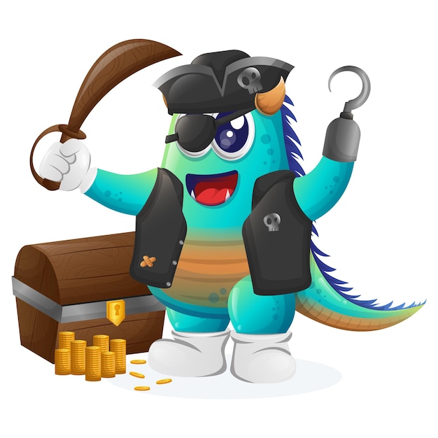 Vector cute blue monster pirate character