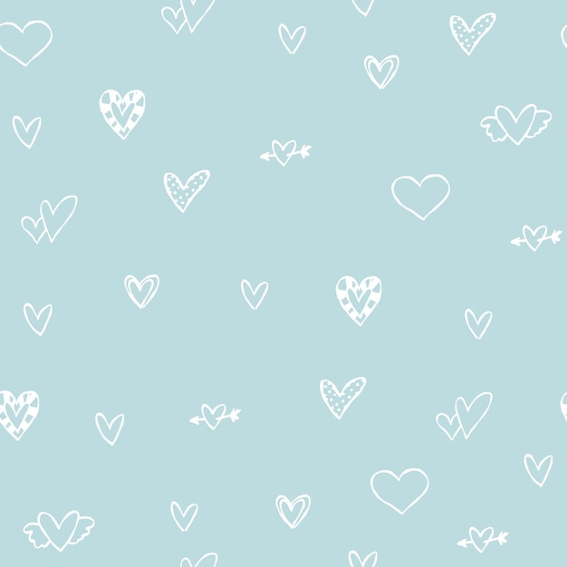 Cute blue pattern with white doodle line hearts Textiles for children fabric book bedroom baby