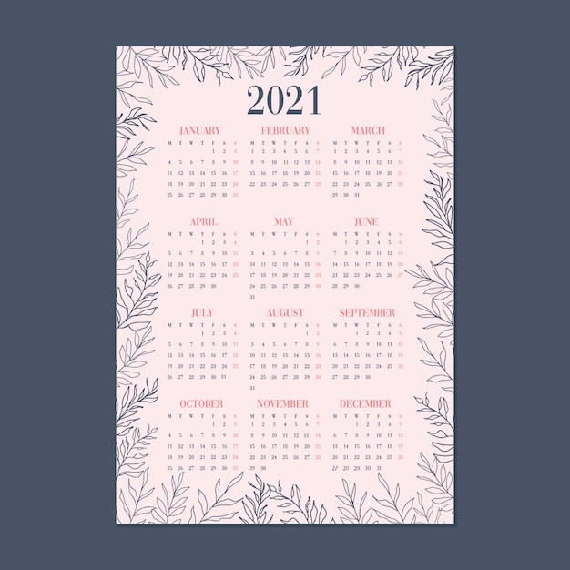 Cute Blue and Pink Leaf Garden Theme Illustration Calendar