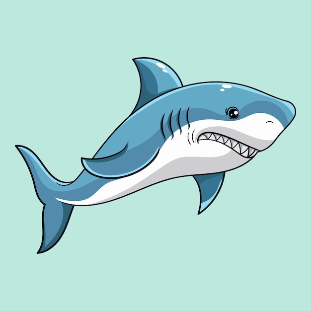 Cute blue shark funny animal water vector illustration in kawaii cartoon style under the sea