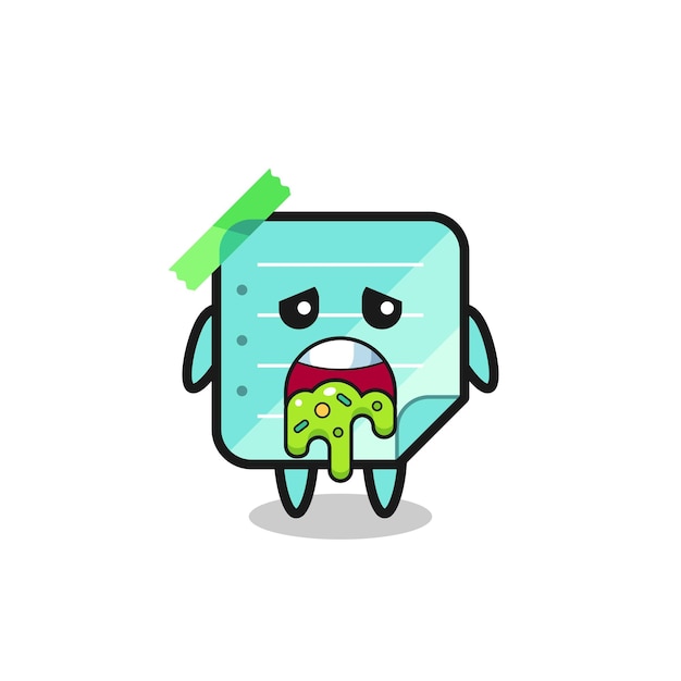 The cute blue sticky notes character with puke