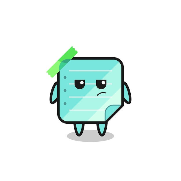 Cute blue sticky notes character with suspicious expression