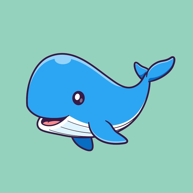 Cute Blue Whale Swimming Cartoon Vector Icon Illustration Animal Nature Icon Concept Isolated Flat