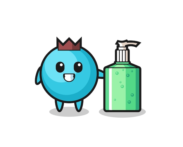 Cute blueberry cartoon with hand sanitizer , cute style design for t shirt, sticker, logo element