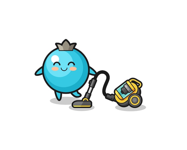 Cute blueberry holding vacuum cleaner illustration cute design