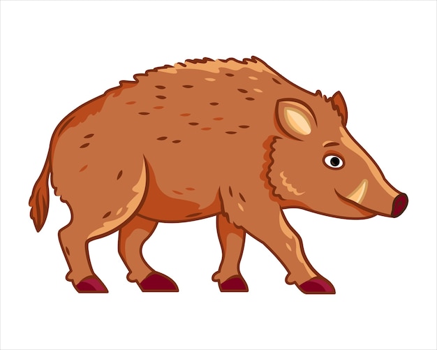 Cute boar stands on a white background Vector illustration with cute forest animals