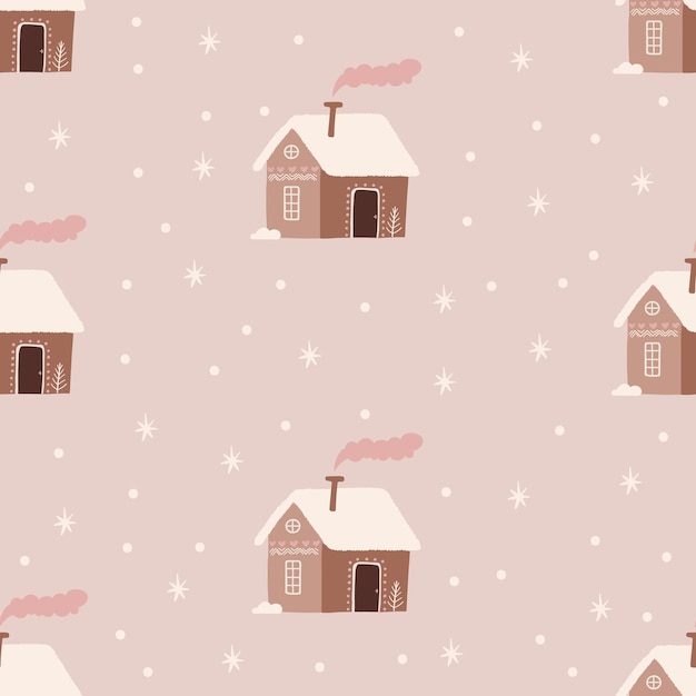 Cute boho winter pattern with houses vector