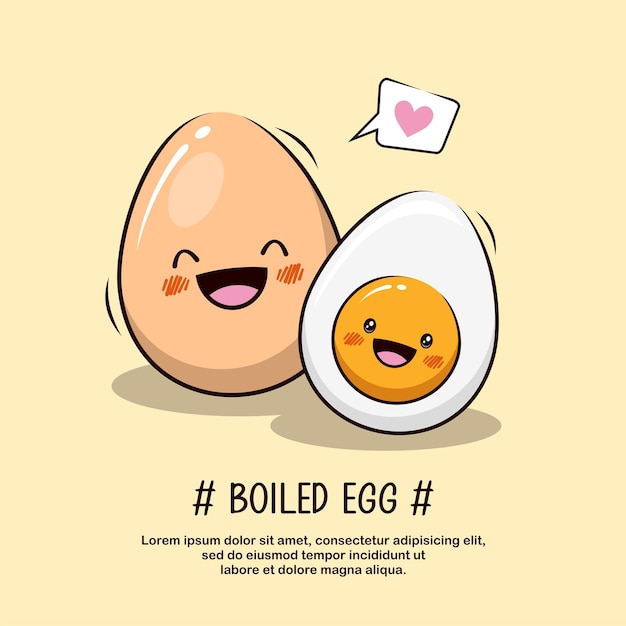 Cute Boiled Eggs, Kawaii Cartoon Illustration