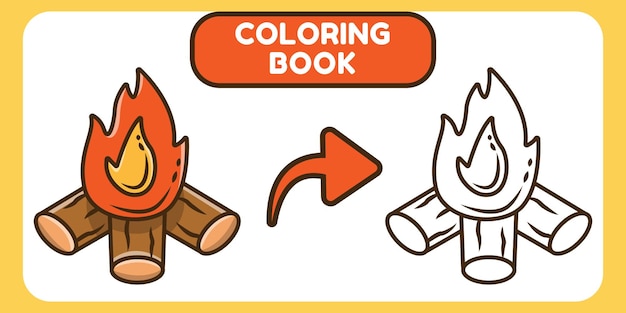 Cute bonfire hand drawn cartoon doodle coloring book for kids