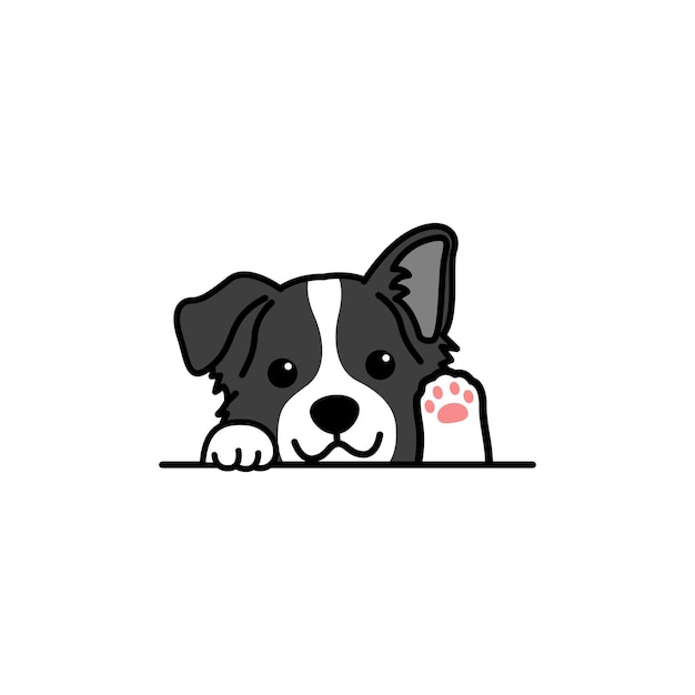 Cute border collie dog waving paw cartoon vector illustration