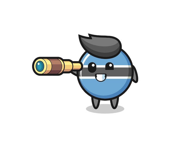 Cute botswana flag badge character is holding an old telescope