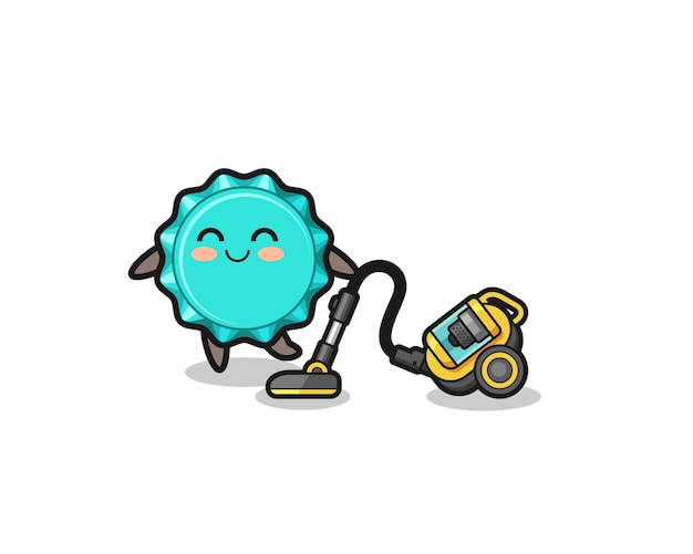 Cute bottle cap holding vacuum cleaner illustration cute design