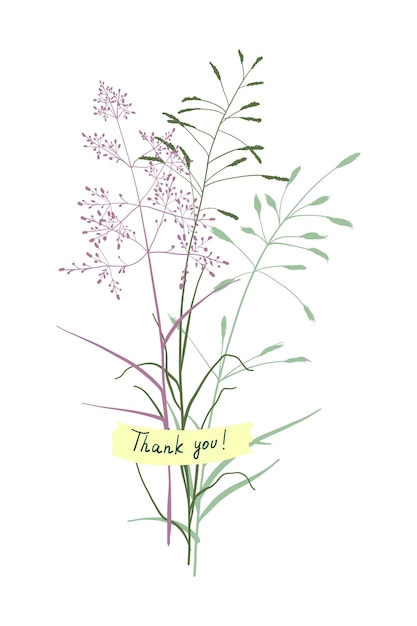 A cute bouquet of blades of grass a summer collection of different herbs with a piece of paper