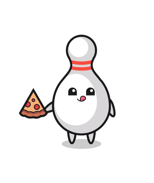 Cute bowling pin cartoon eating pizza , cute style design for t shirt, sticker, logo element