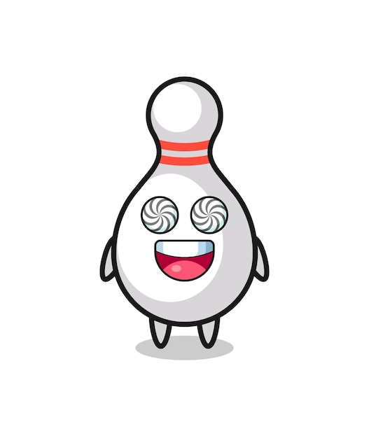 Cute bowling pin character with hypnotized eyes