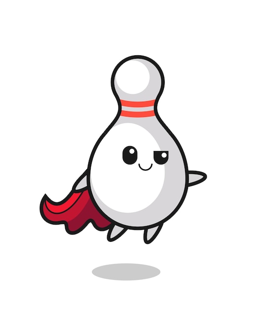 Cute bowling pin superhero character is flying