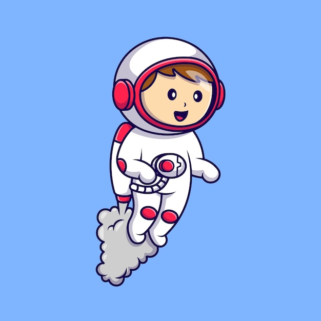 Cute Boy Astronaut Flying With Rocket Cartoon Vector Icons Illustration